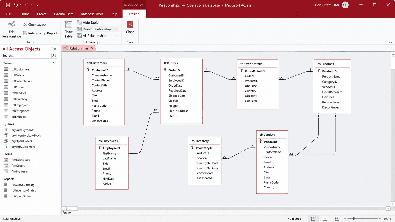 Access database consultant reviewing entity relationship diagram with client team