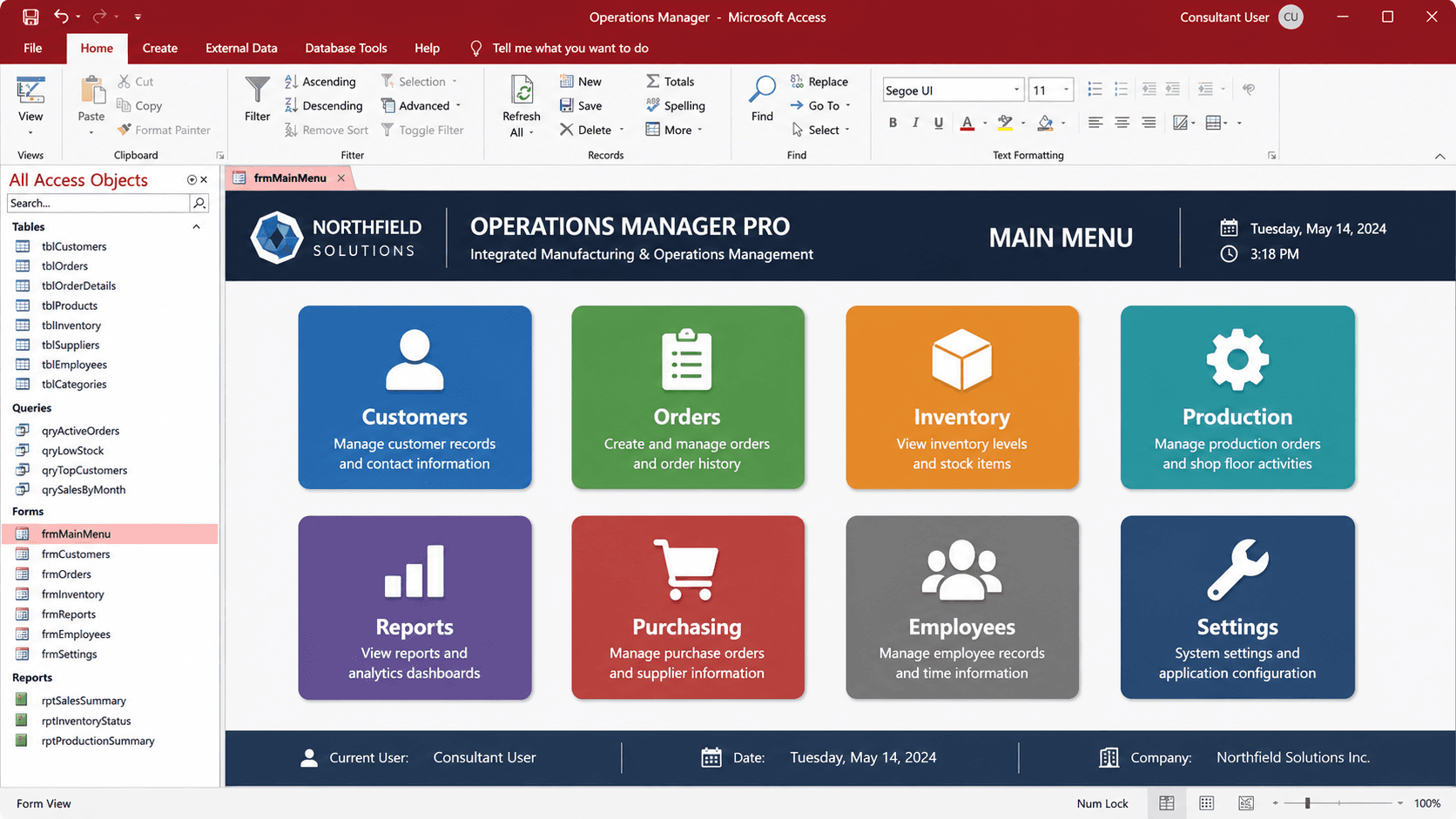 Custom Microsoft Access application navigation form built by Access developer