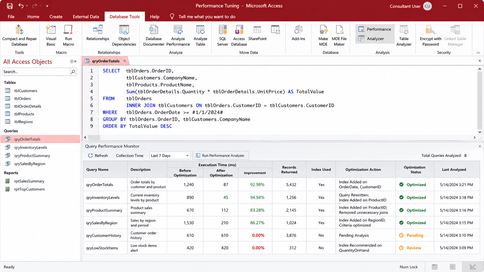 MS Access expert optimizing database query performance in Microsoft Access