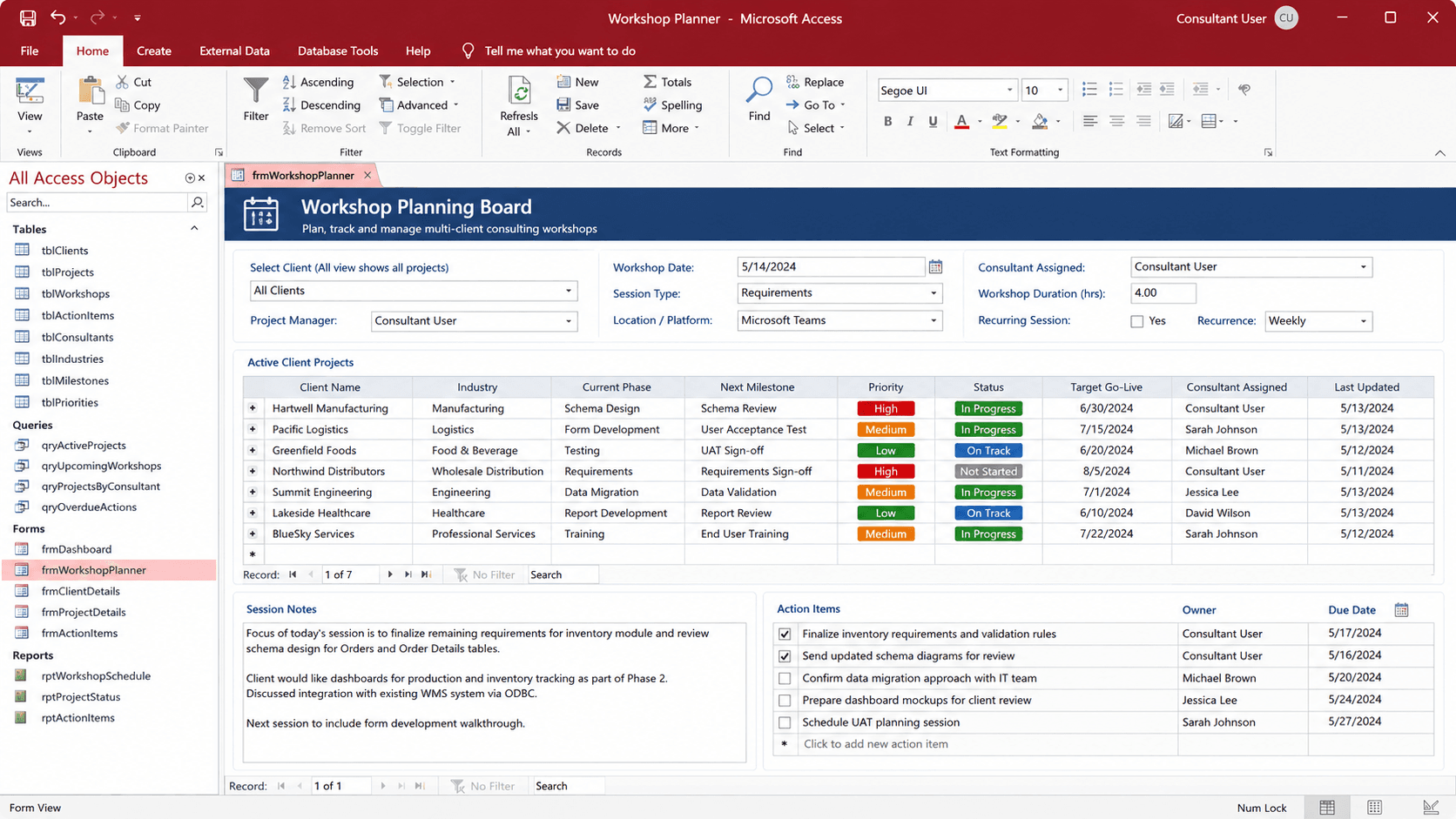 Microsoft Access consultants leading client database planning workshop