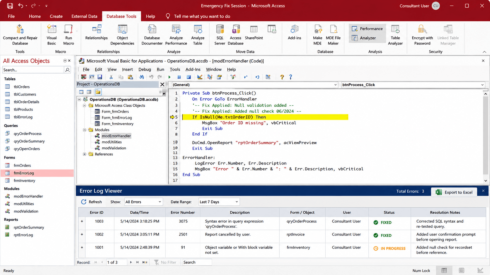 MS Access expert resolving critical database error for business client