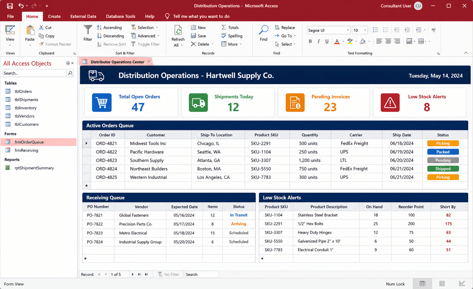 Microsoft Access specialist custom distributor workflow application